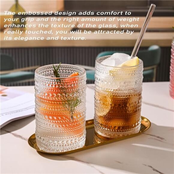 Drinking Glasses with Straws 15oz Vintage Glassware Set of 6 - Picture 5 of 7